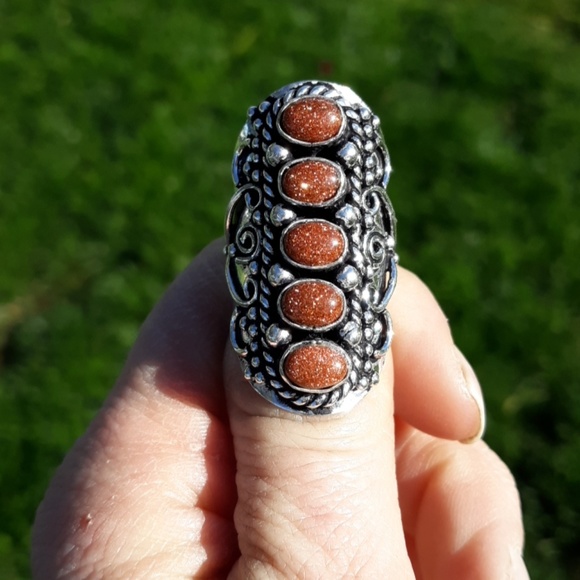 New Sunstone Adjustable Silver Statement Ring. - Picture 1 of 6
